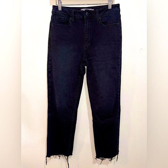 Just USA Denim - JUST USA Black Raw Hem Ankle Jeans- High Rise Straight Leg